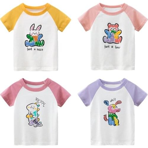 Yocute 2021 Summer Kids T-shirt Korean Cartoon Girl Cotton Short Sleeve T-shirt Fashion Style Childrens Printing Top 2-7 Years
