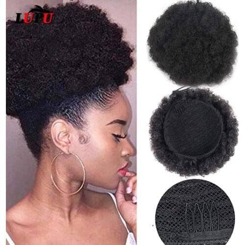 LUPU Scrunchie Chignon Synthetic Hairpiece Hair Curly Afro Ponytail Drawstring Natural Fake Hair Bun For Women Heat Resistant