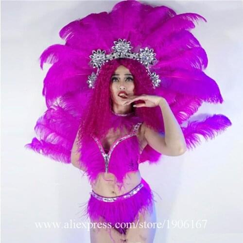 Fashion Feather Fan Bikini Dance Clothes DS Sexy Lady Party Evening Dress Stage Performance Models Broadway Ballroom Costumes