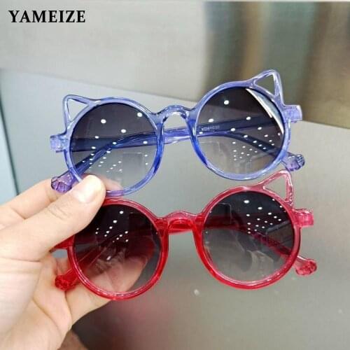 YAMEIZE Fashion Round Kids Sunglasses Cat Ear Sunglasses Girls Boys Glasses Children Eyewear Baby Outdoors Goggles UV Protection