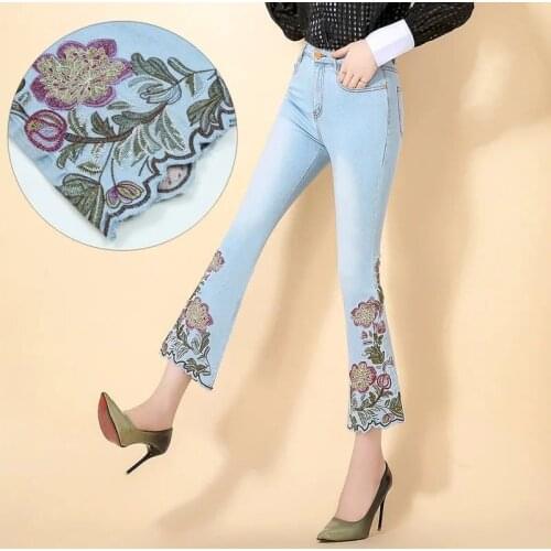 Fashion High-waist Womens Jeans 2021 New Summer Vintage Embroidery Pencil Pants Stretch Skinny Pants Casual Trousers