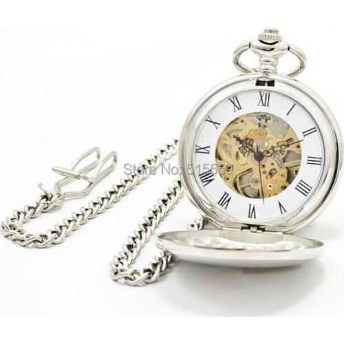 10pcs/lot Polished Silver Roman Dial Pocket Watch Vinatge Mens Mechanical Pocket Watch Gift Watch Wholesale