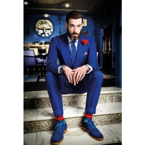 2017 Latest Coat Pant Designs Royal Blue Slim Fit Men Suit 2 Piece Tuxedo Skinny Tailor Party Prom Suits Groom Blazer Masculino