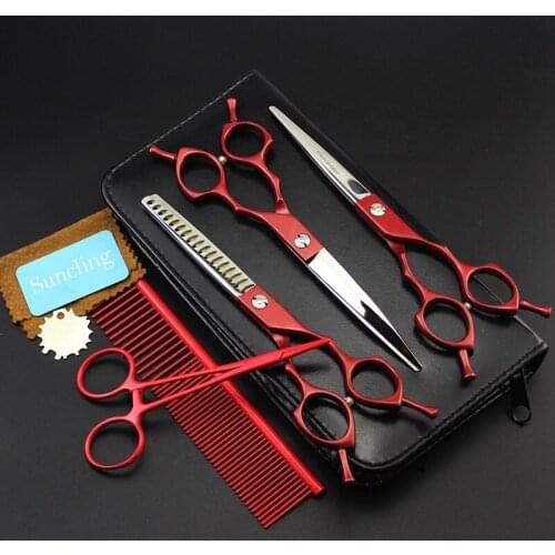 6.5 Inch Red Japan Stainless Steel Haircut Dog Grooming Scissors Set