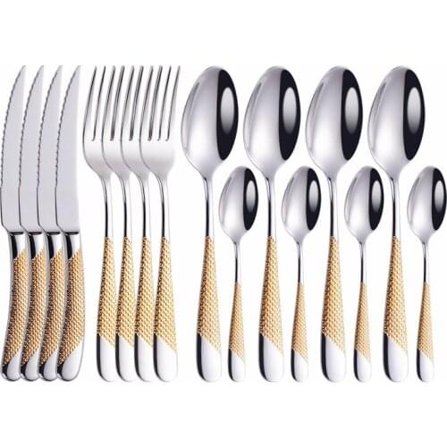Gold Stainless Steel Cutlery Set Golden Dinnerware Cutlery Fork Spoon Set Kitchen Dinnerware Tableware Set Eco Friendly Flatware