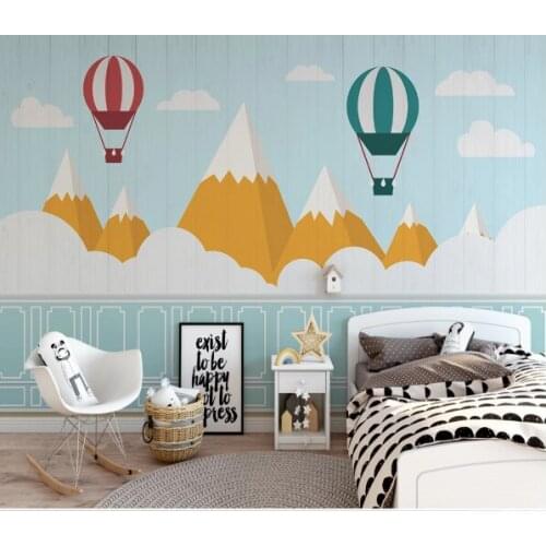 Blue Hot Air Balloon Wall Mural Kids Bedroom Wallpaper Roll Carton Murals Contact Paper 3D Girls Baby Boy Room Art Painting