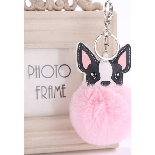 2018 New Cute Pompom Fluffy Fur Dog Keychain Faux Rabbit Fur Pompon Ball keyring Women Car Bag Pom Pom Key Chain Holder Gift