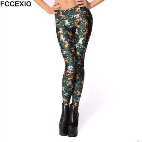 FCCEXIO 2021 New Black Milk High waist Deer Bambi Animal Print Leggings For Women Skinny Long leggins WomanPant