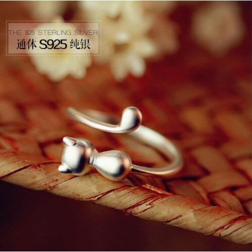 NEW ! Real 925 Sterling Silver Ring Silver fashion jewelry Ring Animal 3D Cat Tail Branches jewelry wholesale jewelry
