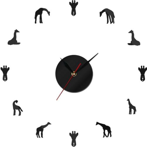Living Room New Wall Clock 3d DIY Quiet Sweep Clocks Home Decoration Giraffe Watch Quartz Acrylic Mirror Stickers Free Shipping