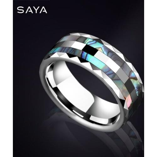 Couple Tungsten Rings, Inlay Colorful Shell Shape for Wedding, Engagement, Free Shipping, Customized