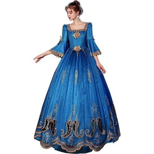 Victorian dress rococo gown palace costume Lake Blue studio photo drama performance British princess dress victorian dress