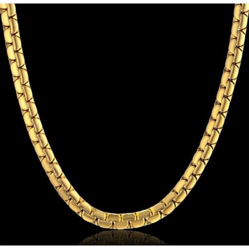 Dropshipping Hip Hop Chain 6mm Gold Color Stainless Steel Necklace Male Wholesale Flat Box Link Womens Mens Chain 20" 23" 26"