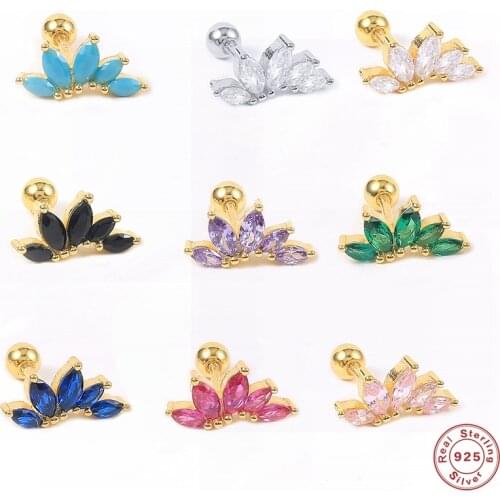 2pcs Colorful Oval Zircon Cartilage Stud Earrings S925 Sterling Silver Ear Bone Earlobe Piercing Buckle For Women Mini Earring