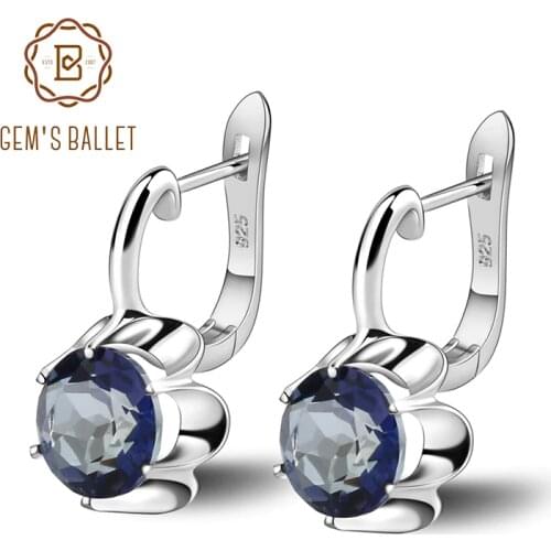 GEMS BALLET 5.47Ct Natural Iolite Blue Mystic Quartz Clip Earrings Pure 925 Sterling Silver Gemstones For Women Fine Jewelry