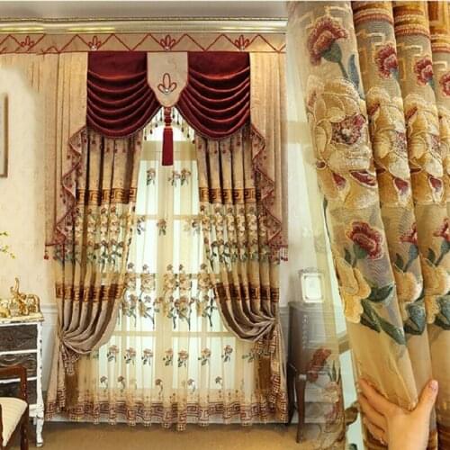 Custom Chinese Style Chenille Embroidery Curtains for Living Room Dining Bedroom High-end Luxury Curtains Valance Decoration