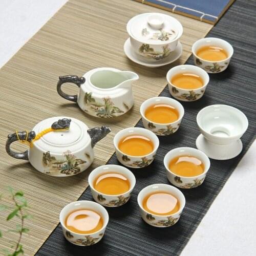 Snowflake glaze kung fu tea set ceramic tea set teapot bowl tea set