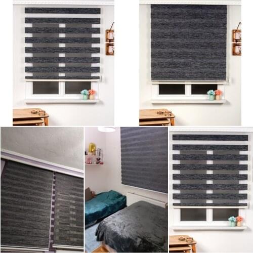 FREE SHIPPING (Dark Gray) Zebra Roman Roller Blinds Curtain Decor Double Layer Office Home Living Room Window Kitchen Bedroom