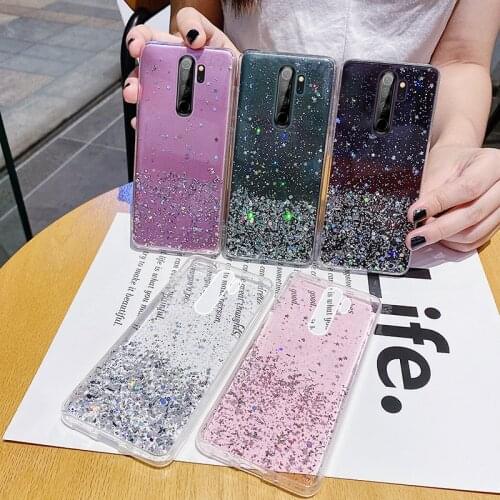 Ultra-thin Cute Bling Glitter Silicone Phone Case For Xiaomi Redmi Note 9 C 8 7 Mi 11 10 9 T Lite Pro Luxury Stars Sequins Cover