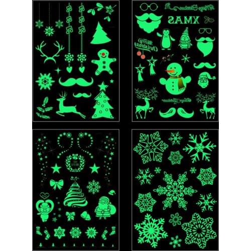 1 Sheet Christmas Carnival Party Luminous Glow in the Dark Temporary Tattoo Stickers for Kids Children Adults
