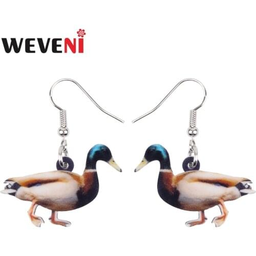 WEVENI Acrylic Cartoon Walking Duck Quacker Earrings Big Long Dangle Drop Novelty Animal Jewelry For Women Girls Teens Gift Bulk