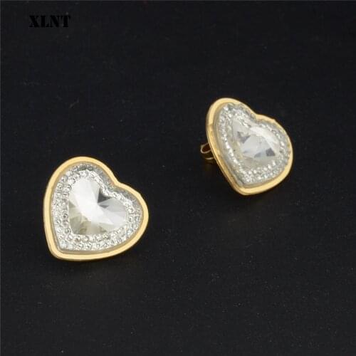 XLNT Love Heart Light CZ Zircon Stud Earrings For Women Stainless Steel Wedding Earrings 2019 Fashion Jewelry Gifts for Her