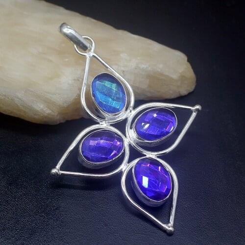 Gemstonefactory Jewelry Big Promotion 925 Silver Dazzling Faceted Mystic Topaz Women Ladies Mom Gifts Necklace Pendant 0457