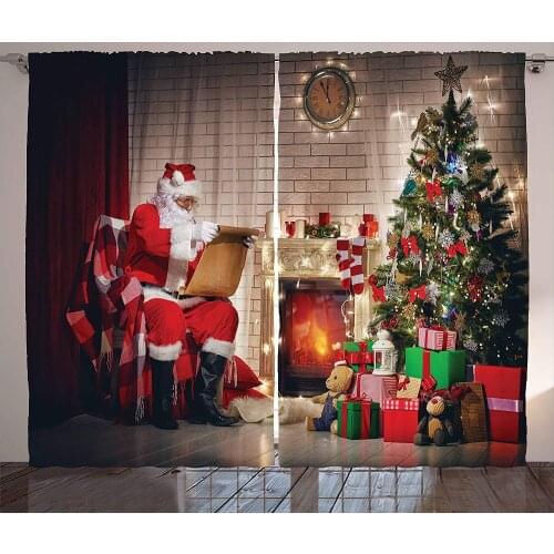 Santa Curtains Old Santa Claus Window Curtain Happy New Year Home Decor Christmas Night Living Room Bedroom Kitchen Curtain