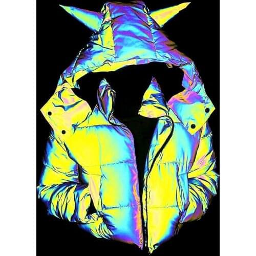 Woman Jacket Short Down Reflective Cotton Jacket, New Cotton Jacket, Street Tide Laser Sexy Navel Jacket Women