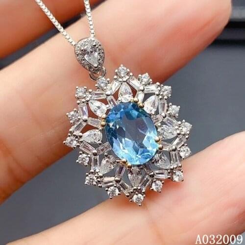 KJJEAXCMY fine jewelry 925 Sterling Silver inlaid natural blue topaz luxury girl new Pendant Necklace support test