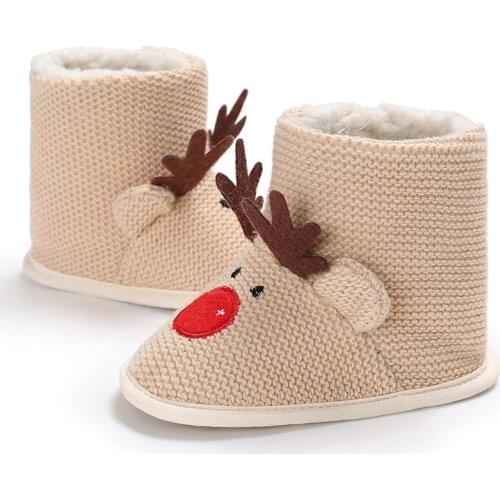 Winter Male Baby 0-1-Year-Old Christmas Plus Velvet Warm Slip Soft Bottom Baby Toddler Shoes