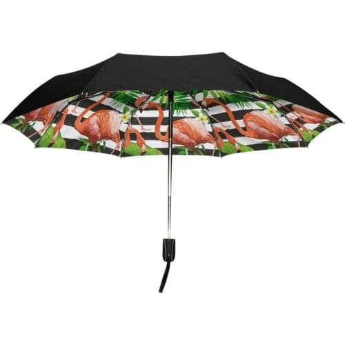 Automatic Compact Sun Umbrella Tropical Flamingo Striped Summer Folding Umbrella Waterproof Anti-UV Protective Canopy Parasol