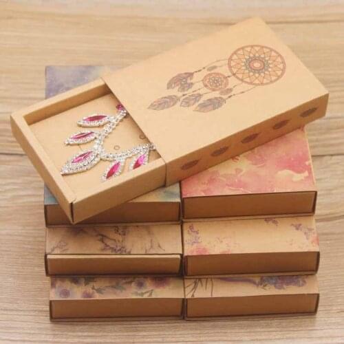 11.5*8*2CM Kraft gifts display box paper Dreamcatcher/Marbel necklace/earring set display box Diy Thank you Jewelry package box