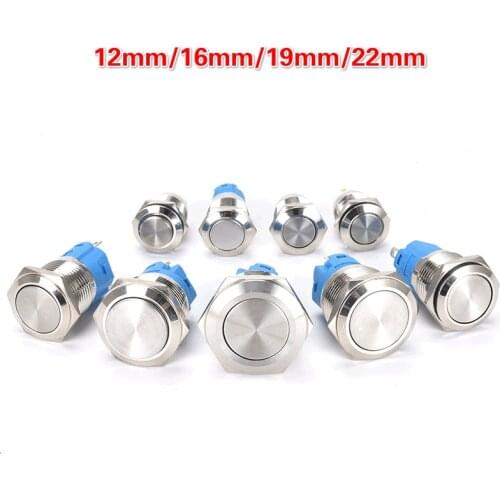 12mm 16mm 19mm 22mm Panel Hole Metal Button Switch Power Push Button Flat/High Head Momentary/Locking Soldering NO