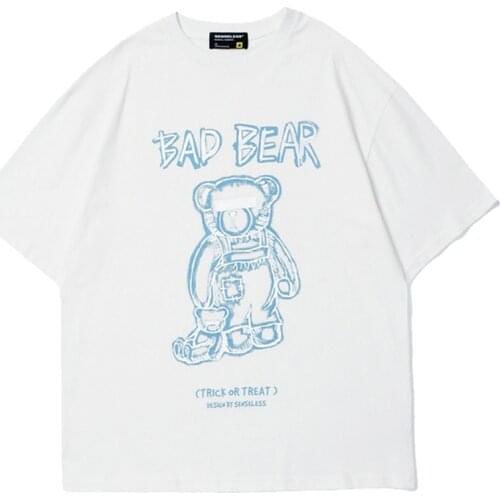 2021 Hip Hop TShirt Harajuku Short Sleeve Loose Men Bad Bear Printing Tops Tees Creative Cartoon Casual O-Neck Oversized T Shirt