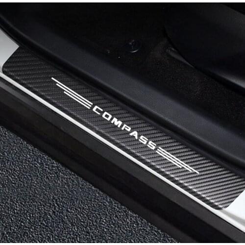 4PC Auto Sticker Door Threshold Vinyl Protector For Jeep Compass Car Door Sill Scuff Plate Guard Carbon Fiber Decor Accessories