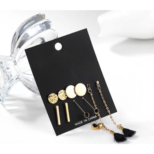 5 Pairs/set Fashion Tassel Round Stud Earrings Set for Women Trendy Mixed Gold Color Korean Long Earrings Sets Jewelry Gift