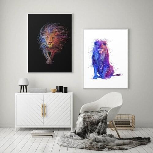 Abstract Colorful Lion Painting Modern Animal Wall Art Picture Cuadros for Artwork Canvas Poster Print Graphic Home Decoration