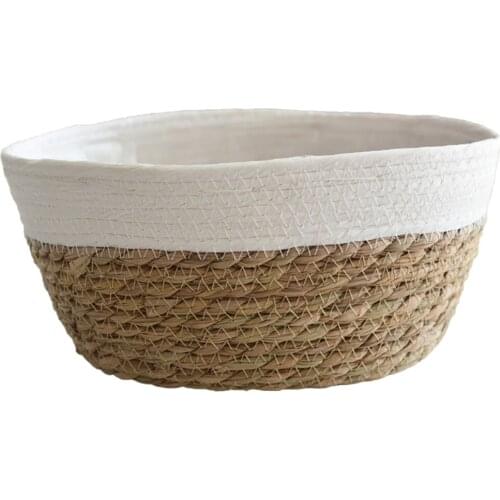 Handmade Bamboo Storage Baskets Straw Flowerpot Oval Stocked Seagrass Folding Weave Plant Pot