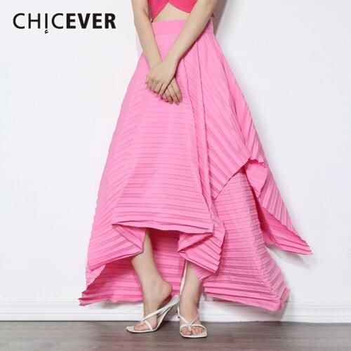 CHICEVER Loose Ruched Skirt For Women High Waist Casual Irregular Hem Long Skirts Female Fashionable New Clothing Autumn Style