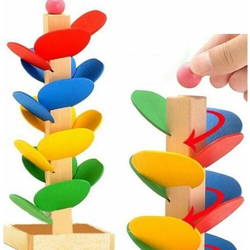 ChildrenS DIY Wooden Toys Color Building Blocks Leaves Tower Rolling Ball Running Track Game Toys Kids Educational Toys