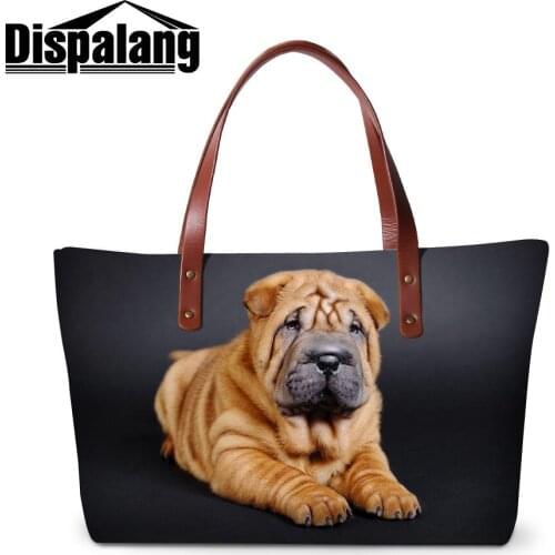 Dispalang 2020 hot sale new fashion big handbag SharPei dog womens party wedding totes 3D belldog print girls summer beach bags