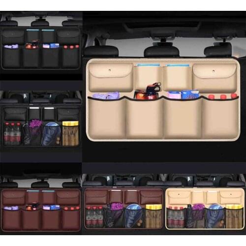 For Car Rear Seat Back Storage Bag PU Leather Backseat Net In The Trunk Organizer Stowing Tidying Interior Auto