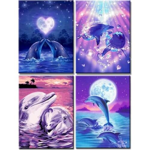 GATYZTORY Painting By Numbers Kits Kids Unique Birthday Gifts Purple Dolphin On Ocean Landscape Paints Acrylic Pigment On Cnava