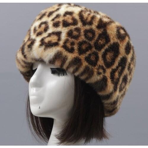 HT3451 Women Winter Hat Leopard Faux Fur Hat Ladies Thick Warm Winter Skullies Beanies Female Bomber Hat Flat Top Russian Hat