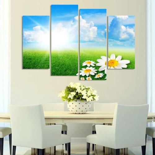 4 Piece Home Decor Oil Painting Beautiful Flowers HD Print on Canvas Wall Art Picture for Living Room