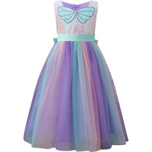 Girl dress summer cartoon print big bow rainbow gauze dress princess dress cosplay dress party dress ball gown girl clothes