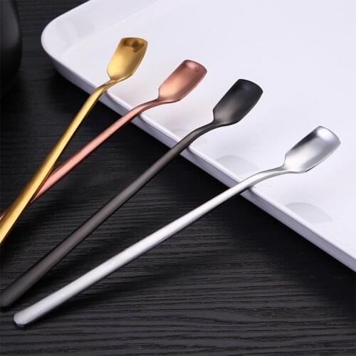 Stainless Steel Square Head Long Handle Mixing Stirring Ice Tea Spoon for Bar Tableware