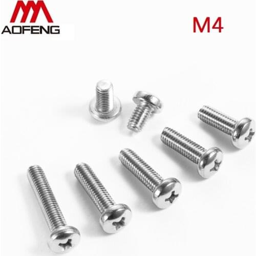 M4 304 Stainless Steel Cross Recessed Round Head Screws M4x10 12 14 16 18 20 25 30 40 45 50 55 60 65 70 75 80mm Pan Head Screws