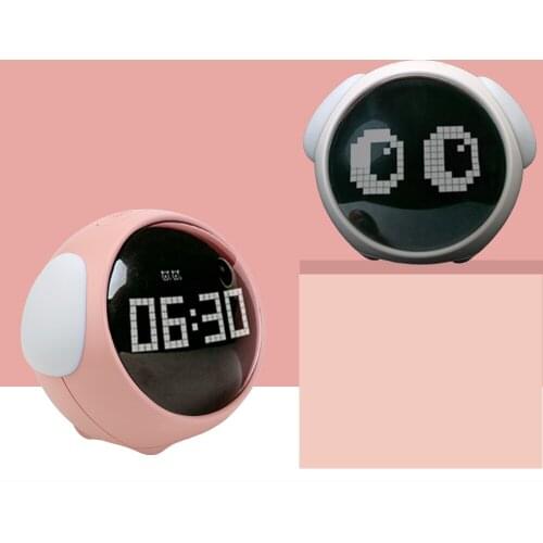 Multifunctional For Home Night Light Child Alarm Clock Cute Expression Alarm Clock Thermometer Voice Controlled Light